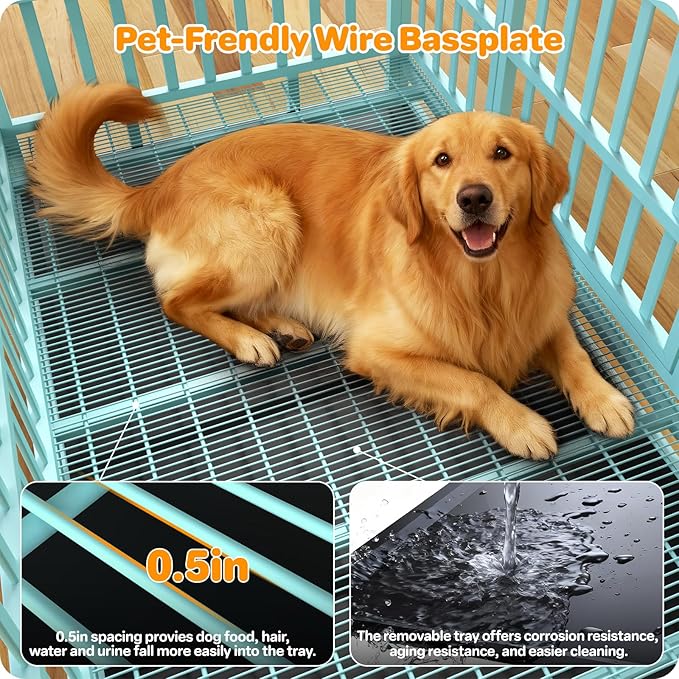 Hiwokk 48 Inch Heavy Duty Dog Crate, Indestructible Escape-Proof Dog Kennel for High Anxiety Large Dogs, Strong Metal Pet Cage with Double Doors, Lockable Wheels & Removable Tray, XL XXL XXXL