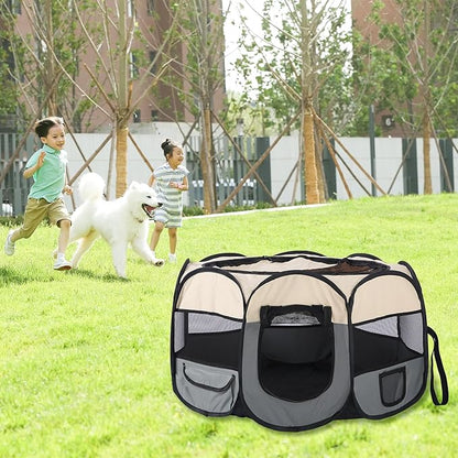 Pet Cat Playpen for Indoor Cats,Puppy Small Dog Cat Tent Crates Cage,Portable Pet Dog Playpen,29x29x16,Grey/Beige,1Pack