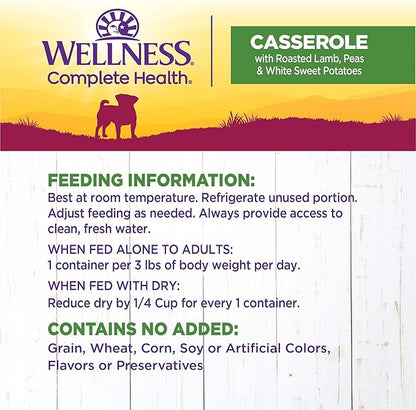 Wellness Petite Entrees Casserole Small Breed Adult Wet Dog Food, Grain Free, Natural, Roasted Lamb, Peas, and White Sweet Potatoes, 3 oz, Pack of 12 Cups