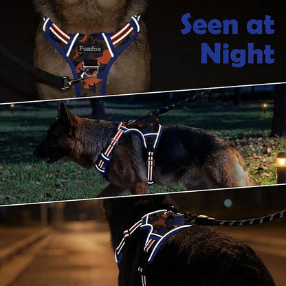 Funfox Dog Harness No Pull, Adjustable Pet Vest Harness, Super Soft Material with Vertical Handle Easy Control, Reflective Night Walking, 2 Leash Clips for Small Sized Dogs, Camo Orange, S