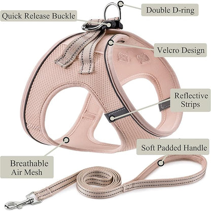 Dog Harness with Leash Set, No Pull Adjustable Reflective Step-in Puppy Pet Vest Harnesses for Small Medium Large Dogs and Cats,Light Pink M