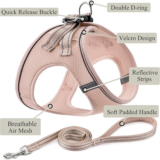Dog Harness with Leash Set, No Pull Adjustable Reflective Step-in Puppy Pet Vest Harnesses for Small Medium Large Dogs and Cats,Light Pink S