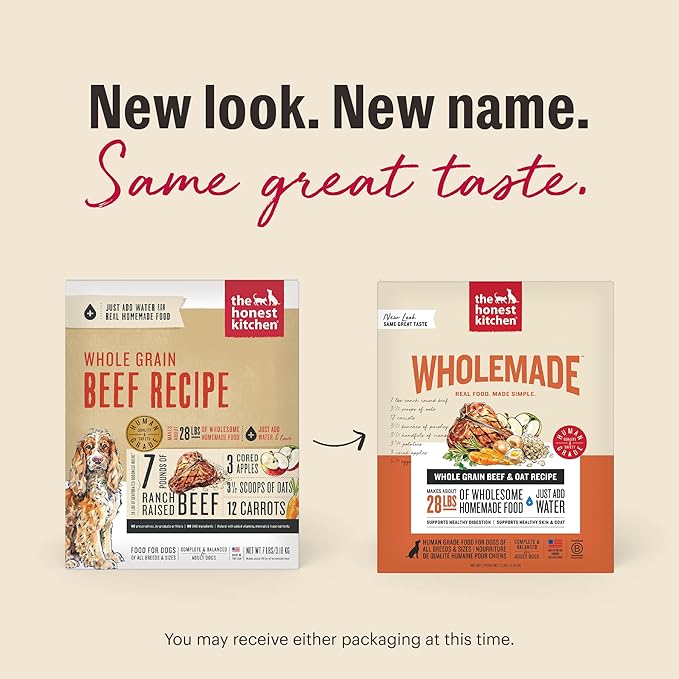The Honest Kitchen Human Grade Wholemade™ Dehydrated Dog Food, Whole Grain Beef & Oat, 4 lb (makes 16lbs)