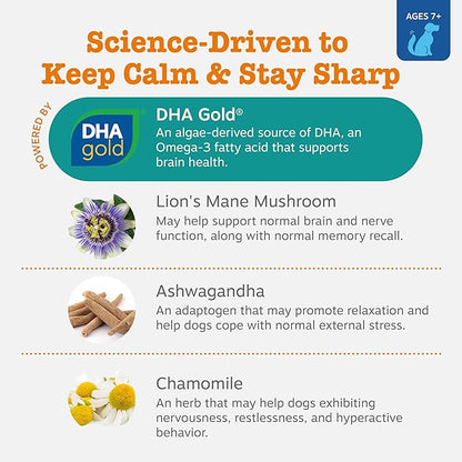 Zesty Paws Senior Advanced Calming & Cognition Soft Chews for Dogs - Supplements for Dog Brain Health & Nervous System Support + Calming & Relaxation -with Ashwagandha & DHA