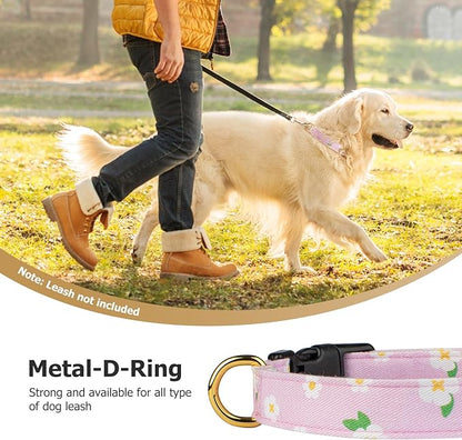 Cotton Handmade Dog Collar Cute and Distinctive Patterns Purple Flower with Pendant for Girl Boy Dogs Collars L