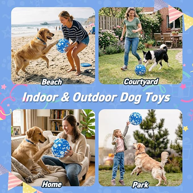QDAN Dog Birthday Gift: Dog Birthday Toy 9.5" Big Giant Tennis Ball for Dogs Outdoor Water Play, Large Tennis Balls for Large Medium Dog, Blue