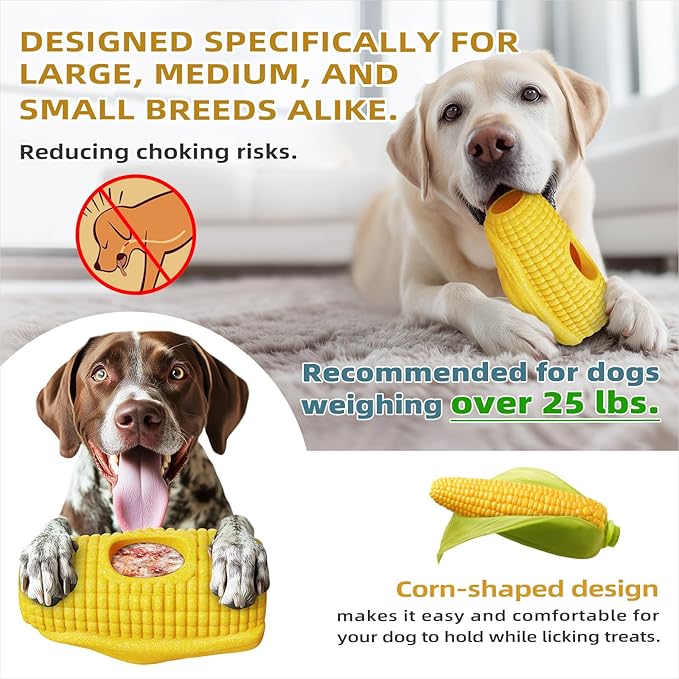 2 Pack Dog Toys for Aggressive Chewers – Interactive Indestructible Dog Toys to Keep Them Busy – Frozen Treat Toy for Large & Medium Dogs, Reduces Anxiety, Tree Stump & Corn Shapes