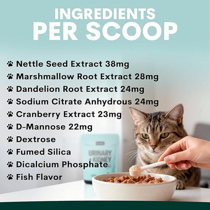 Petz Park Urinary + Kidney Support for Cats 60 Scoops, Cat Urinary Supplement, Tract Support Powder, Cat Food Topper for Wet or Dry Food, Made in Australia