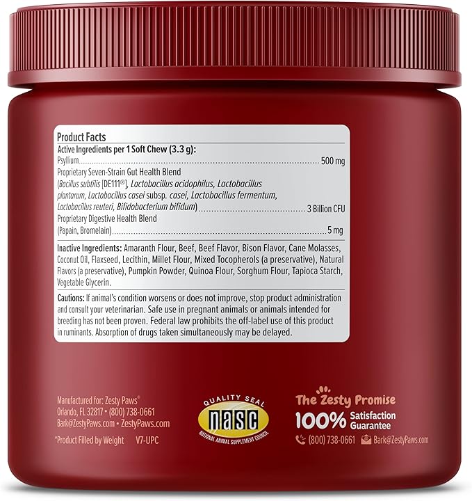 Zesty Paws Probiotics for Dogs, Digestive Enzymes Gut Flora, Digestive Health, Diarrhea & Bowel Support, DE111, Dog Probiotics Soft Chew for Pet Immune System, Chicken, 90 Ct (Pack of 2)