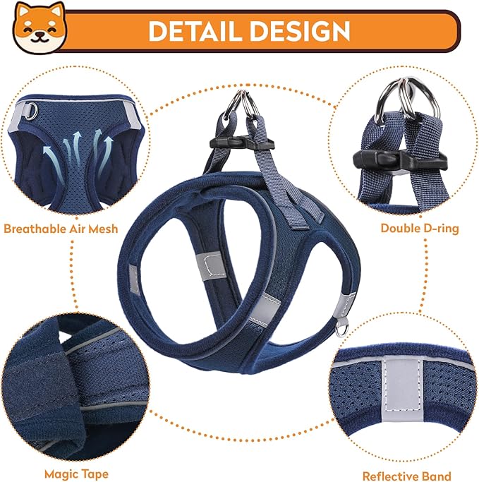Dog Harness with Leash Set, No-Pull Step-in Reflective Pet Harness with 1 Leash Clips, Adjustable Soft Padded Easy Walk Dog Vest for Small Medium Large Dogs, Cats(Dark Blue, XLarge)