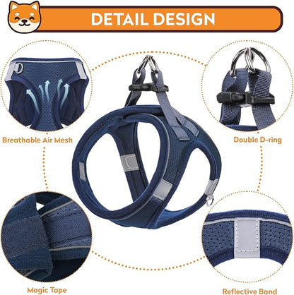 Dog Harness with Leash Set, No-Pull Step-in Reflective Pet Harness with 1 Leash Clips, Adjustable Soft Padded Easy Walk Dog Vest for Small Medium Large Dogs, Cats(Dark Blue, XLarge)