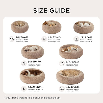 Bedsure Calming Dog Bed for Small Medium Dogs - Donut Washable Medium Puppy Bed, 27 inches Anti-Slip Round Fluffy Plush Faux Fur Pet Bed, Camel