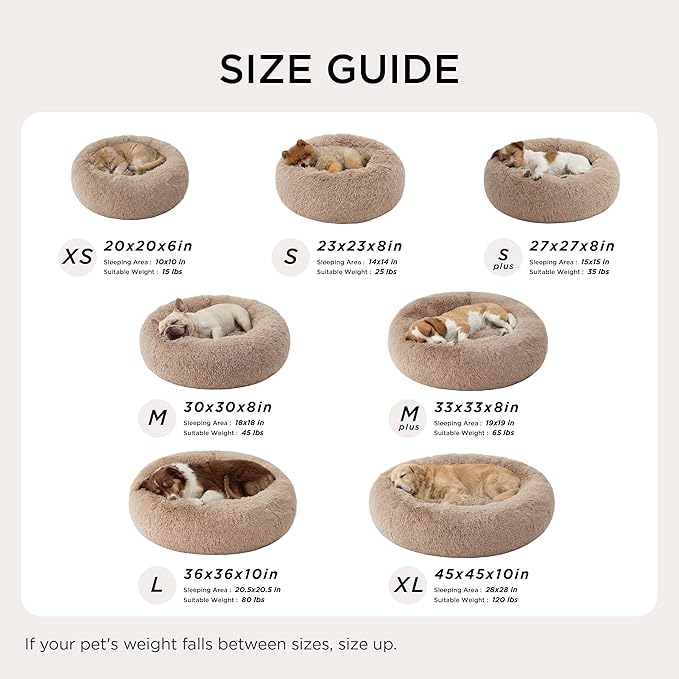 Bedsure Calming Dog Bed for Extra Large Dogs - Donut Washable Large Pet Bed, 45 inches Anti-Slip Round Fluffy Plush Faux Fur Dog Bed, Fits up to 120 lbs Pets, Camel