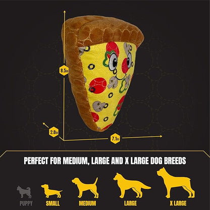 Bite Force -Durable & Strong Dog Toy Pizza Slice with Squeaker, Kevlar-Reinforced for Aggressive Chewers for Small Medium Large Dogs - Yellow.