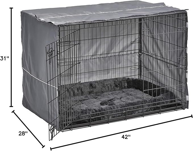 MidWest Homes for Pets Double Door 42-inch Dog Crate Kit, Bundle Includes a Two-Door Cage, Matching Gray Bed and Crate Cover, For Large Sized Breeds