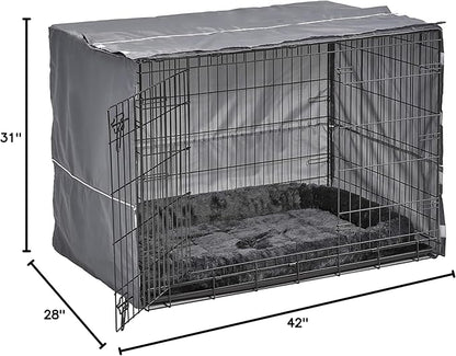 MidWest Homes for Pets Double Door 42-inch Dog Crate Kit, Bundle Includes a Two-Door Cage, Matching Gray Bed and Crate Cover, For Large Sized Breeds