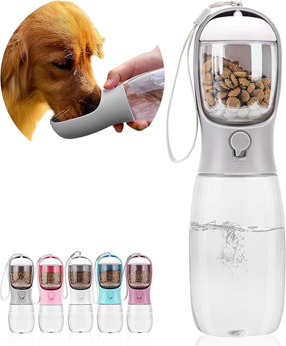 Dog Water Bottle with Food Container, Portable Leak Proof Pet Water Dispenser for Walking Hiking Travel, Puppy Essentials Accessories for Small Large Dogs, Dog Gifts (10oz/15oz/19oz)