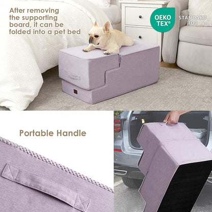 EHEYCIGA Dog Stairs for High Bed 22.5" H, 5-Step Dog Steps for Bed, Pet Steps for Small Dogs and Cats, Non-Slip Balanced Pet Ramp Indoor, Lilac