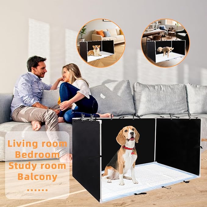 Dog Pee Pad Holder with High Walls 35"x29"x17.3" No-Splash Indoor Dog Potty Box with 6 Clamps, Foldable Potty Training Toilet for Large Small Medium Dogs Puppy Potty (Black)