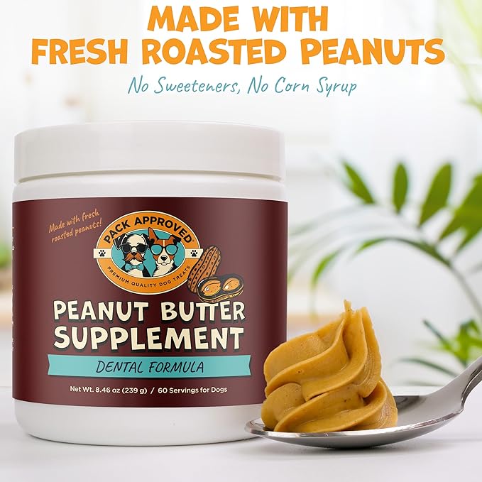 Pack Approved Dog Peanut Butter - with Ocean Kelp to Support Oral Care & Act as Dog Plaque and Tartar Remover - Lick Mat Treats for Bad Breath - Dental (8.46oz)