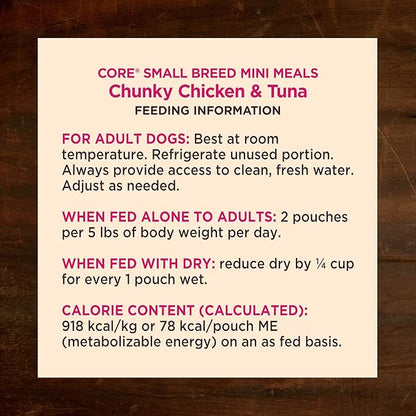 Wellness CORE Small Breed Mini Meals Chunky in Gravy Adult Wet Dog Food, Grain Free, Natural, Chicken and Tuna Dinner Recipe, 3 oz, Pack of 12 Pouches