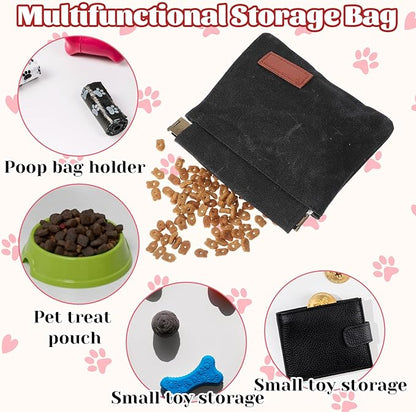 2 Pcs Dog Treat Pouch Hand Free Pet Training Pouch Canvas Training Bag with Carabiner Portable Pet Dog Walking BagSelf-Closing Pets Feed Snack Reward Behavior Aids for Puppy Travel Outdoor Pink Black