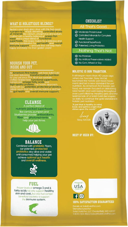 Solid Gold Dry Dog Food for Adult & Senior Dogs - Made with Oatmeal, Pearled Barley, and Fish Meal - Holistique Blendz Potato Free High Fiber Dog Food for Sensitive Stomach & Immune Support -24 LB