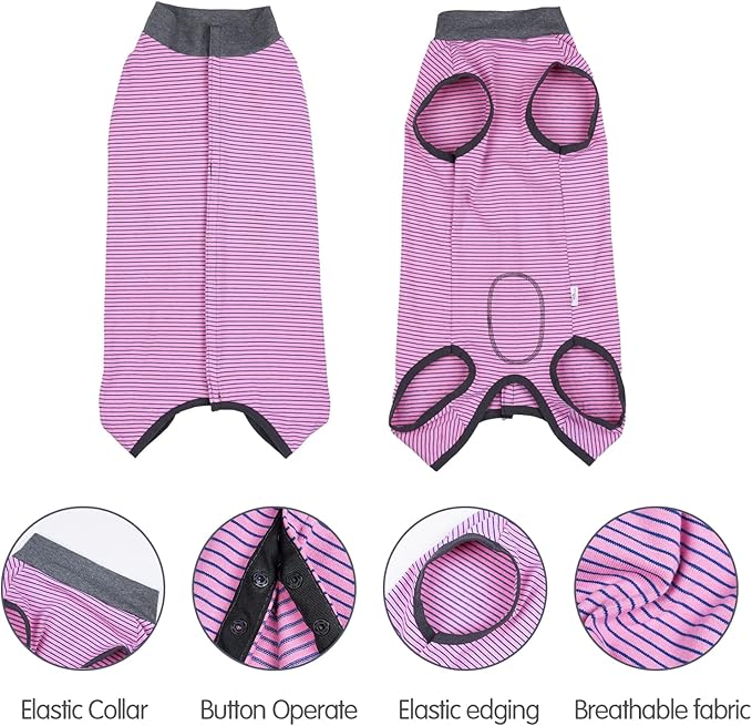 Dotoner Dog Recovery Suit Abdominal Wound Puppy Surgical Clothes Post-Operative Vest Pet After Surgery Wear Substitute E-Collar & Cone(S,Pink)