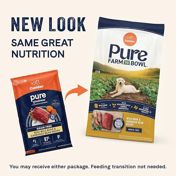 Canidae Pure Farm to Bowl Wild Boar & Garbanzo Bean, Grain-Free Dry Dog Food, Adult, 4lb