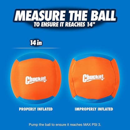 Chuckit! Big Air Fetch Ball Dog Toy (14 Inch) Herding Instincts Dog Toy, for Interactive, Non-Chewing Activities, for All Breeds, Inflating Pump Included