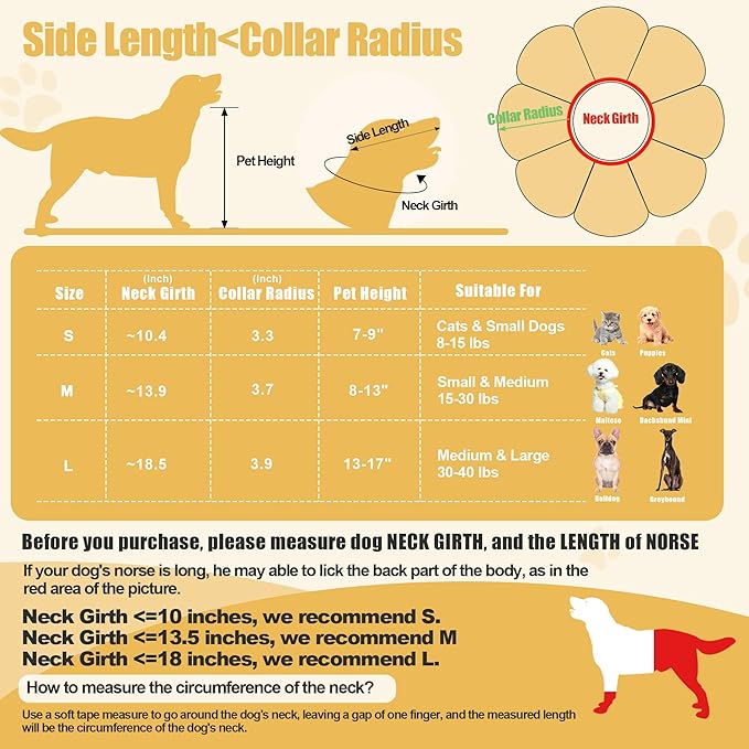HOMBYS Soft Dog Cone for Dogs and Cats, Cute & Fluffy Flower Shape for Calming, Adjustable Dog Collar Alternative After Surgery, Protective Elizabethan Collar for Dogs Recovery & Stop Licking, S