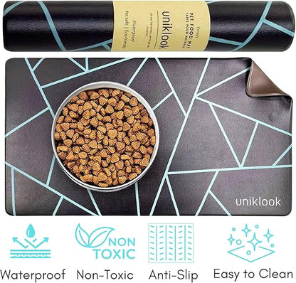 Pet Placemat, Dog Cat Food Water Bowls Mat Feeding Station Pet Safe 28" X 16.5" Waterproof Easy to Clean Dog Modern Designs Boho Uniklook