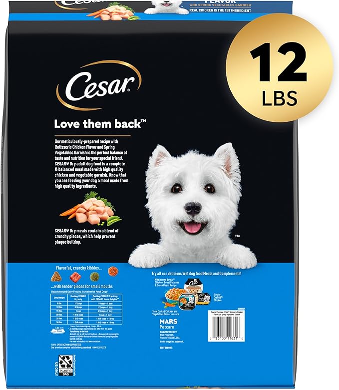 Cesar Small Breed Dry Dog Food for Small Dogs, Rotisserie Chicken Flavor and Spring Vegetables Garnish, 12 lb Bag