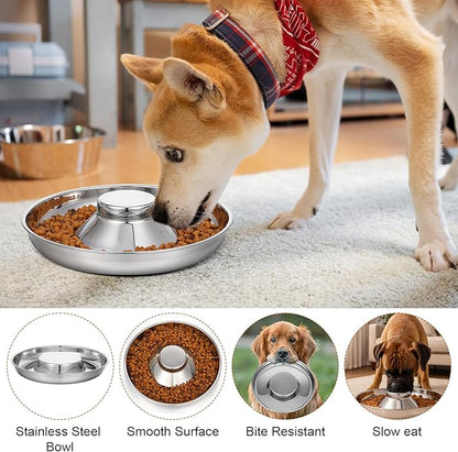 4 Pcs Stainless Steel Puppy Bowls, 10.2 Inch Silver Multiple Puppy Feeding Station, Non Skid Dog Food and Water Bowls for Weaning, Litter Feeding, and Slow Feeder Use