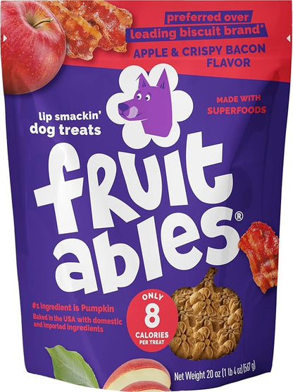 Fruitables Baked Dog Treats, Healthy Pumpkin Treat for Dogs, Low Calorie & Delicious, Made Without Wheat, Corn and Soy, Made in the USA, Allergy Friendly, Crispy Bacon and Apple Flavor, 20 oz