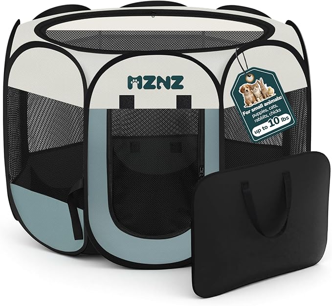 Dog Cat Playpen, Portable Small Animal Playpen Crate Indoor for Dogs Cats Rabbits, Foldable Guinea Pigs Bunny Cage Enclosure for Outdoor, Pop Up Dogs Cats Tent Kennel with Carrying Case, Grey