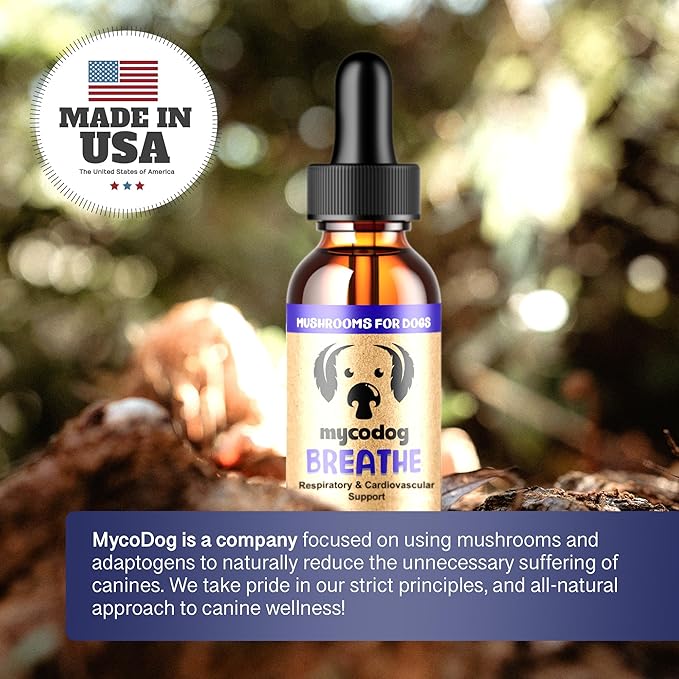 MycoDog Breathe - Respiratory Support Supplement for Dogs - Breathing Comfort & Airway Health - French Bulldogs, Pugs, & Flat-Faced Breeds - Natural Mushroom and Ashwagandha Drops - 2 oz