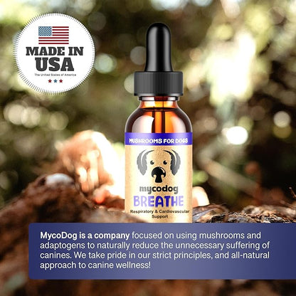 MycoDog Breathe - Respiratory Support Supplement for Dogs - Breathing Comfort & Airway Health - French Bulldogs, Pugs, & Flat-Faced Breeds - Natural Mushroom and Ashwagandha Drops