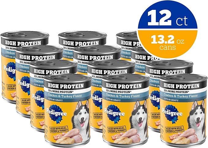 Pedigree High Protein Wet Dog Food, Adult Soft Canned Dog Food, Chicken & Turkey Flavor, 13.2 oz Cans, 12 Count