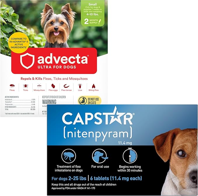 ADVECTA Flea and Tick Prevention for Small Dogs 4-10 lbs (2 Doses) + CAPSTAR Flea Treatment for Dogs 2-25 lbs (6 Doses) Bundle