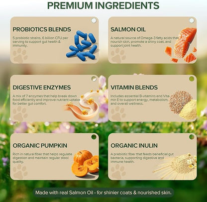 Probiotics for Dogs - Dog Probiotics for Yeast, Itchy Skin and Itchy Ears, Digestive Health, Diarrhea Relief, Gut & Immune Support - with 7 Enzymes, 3 Prebiotics & Omega-3 (Duck 30ct)