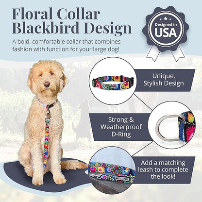 Lucky Love Dog - Adjustable Dog Collar with Easy Click Buckle for Large Ones, Durable, & Comfortable for Male & Female Dogs, Pet Collar for Puppies & Adult Dogs - Blackbird, Large