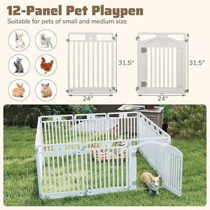 Giantex 12 Panel Dog Playpen, 32'' Tall Plastic Pet Fence with Lockable Door, Indoor Outdoor Portable Dog Exercise Pen for Medium Dogs, Expandable & Configurable into Square or Rectangle