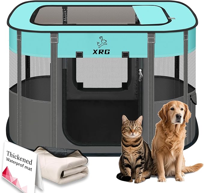 Portable Foldable Pet Playpen Collapsible Crates Kennel Playpen for Dog cat and Rabbit &Travel playpen Outdoor or Indoor (Medium（31.5" L x 23.6" W x 21.7" H）, Brown)