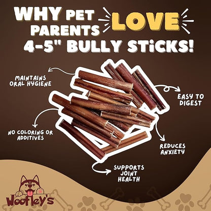 Woofley's 4-5" Bulk Regular Bully Sticks - (20 Count) - Bully Sticks for Dogs - Long Lasting Bully Stick Dog Chews