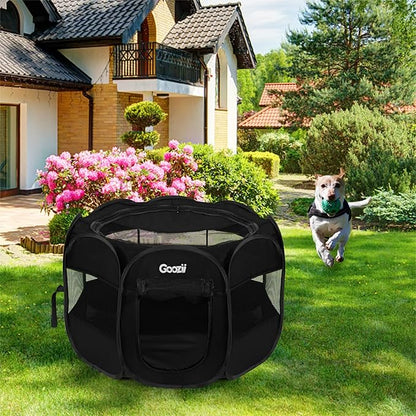 GOOZII Kitten Cat Playpen for Indoor Cats Enclosed, Portable Foldable Pet Dog Playpen Outdoor Play Tents Crate Cage with Zipper Top Cover Door for Puppy Outside Rv Car Camper (Black, Small Size)