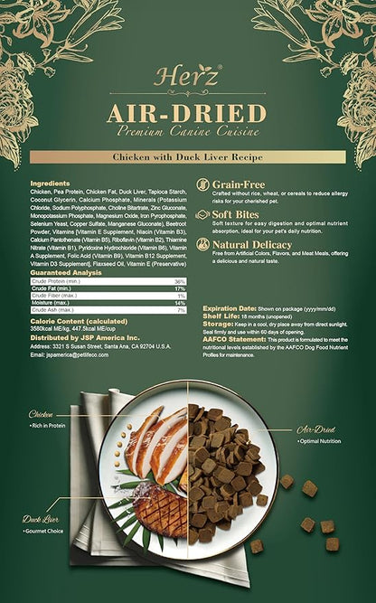 Herz Air-Dried Dog Food Chicken & Duck Liver Recipe 2.2 lb, All-Natural, High-Protein, Grain-Free, Limited Ingredients, Complete & Balanced, Premium Canine Cuisine