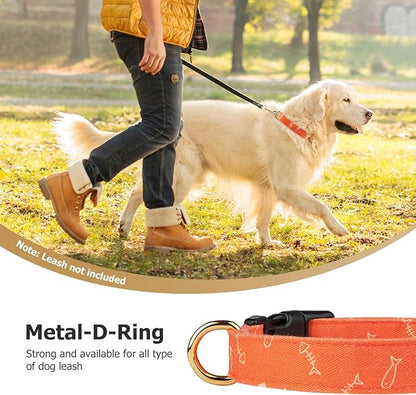Cotton Handmade Dog Collar Cute and Distinctive Patterns Orange Fish with Pendant for Girl Boy Dogs Collars M