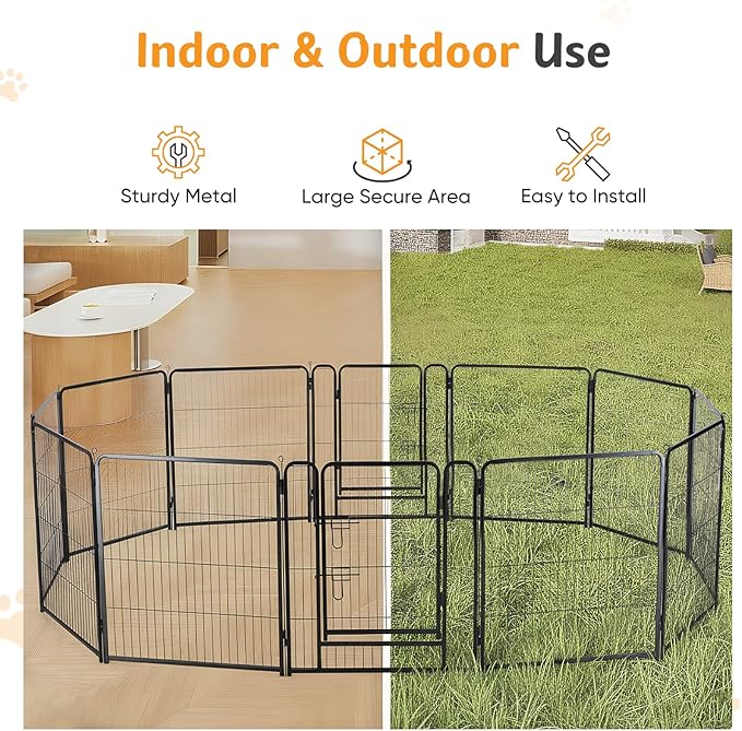 NEWBULIG Dog Playpen for Indoor 12 Panels 24" - Portable Heavy Duty Metal Pet Exercise Pen with Door, Foldable Small Dog Puppy Playpen Fence for Outdoor RV, Camping, Yard, Garden