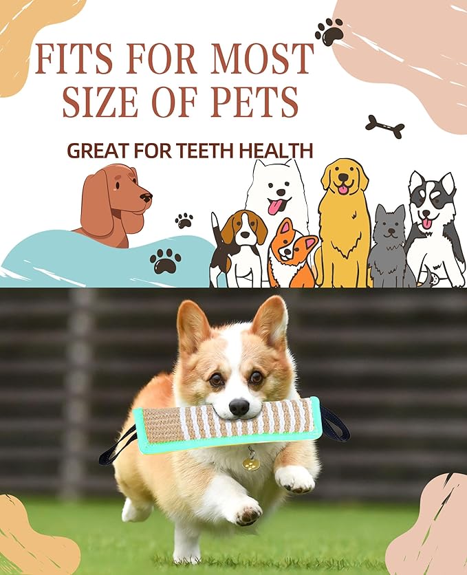Clysoru Squeaky Tug Toy for Dogs Jute with 2 Strong Handles Lasting Training Equipment Puppy to Large Dog Interactive Toys of War Pull Indestructible Rope Pet Crinkle Teething (ciel)